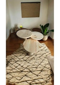 Resim Ahşap Masif Naturel Renk Mantar Sehpa 3 Lü Zigon Ve Fiskos Takımı - Wooden Side Table Naturel 