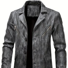 Resim Erkek Vintage Suni Deri Ceket - Düğme Detayları, Uzun Kollu ve Göğüs Cebi ile Rahat Stil, Sonbahar/Kış için Mükemmel, Sonbahar Kış Ceketi | Vintage Ceket | Dayanıklı Ceket 