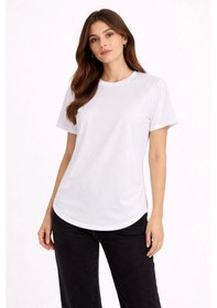 Resim Paris Kadın Basic T-shirt Kısa Kol Bisiklet Yaka Oval Kesim Tişört - Beyaz 