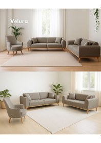 Resim Valo Oturma Grubu & Koltuk Takımı 3+3+1+1 - Krem Krem 