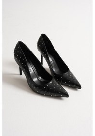 Resim Zerina Kadın Siyah Metal Aksesuarlı Sivri Burun Yüksek İnce Topuklu Ayakkabı Stiletto 9 Cm Siyah 