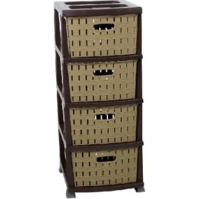 Resim Norino Sağlam Plastik Bambu Komidin (4 Çekmeceli Sebzelik) Çölbeji 