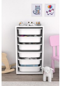 Resim Beyaz 6 Sepetli Çok Amaçlı Dolap Mutfak Oyuncak Dolabı 