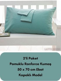 Resim Mint Renkli Ranforce Pamuklu Kumaş Kapaklı Yastık Kılıfı 2'li Pak 