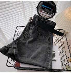 Resim Siyah&grı Kadınlar Yüksek Bel Ince Rahat Artı Boyutu Sıkma Denim Kot Şort Bayanlar Mavi Denim Kısa Pantolon Siyah - Gri 