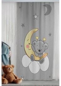 Resim Sevimli Ayda Oturan Ayıcık Çift Kanatlı Çocuk Odası Fon Perde 