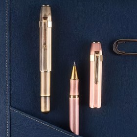 Resim Ergonomik Metal Kalem, 0.5mm Orta Uç, Taşınabilir Retro Pirinç Kapağı ve Cep Klipsi, Vida Kapağı, İş, Ofis, İmza, Hediye için İdeal - Unisex 
