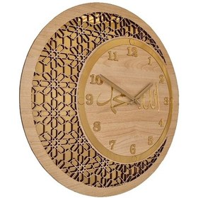 Resim Ahşap Ve Aynalı Allah-muhammed Motifli Normal Rakamlı Duvar Saati Tek Renk 