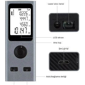 Resim Shopytech Mini USB Şarjlı Lazer Metre 50 M Dijital Mesafe Ölçer Alan/hacim Hesabı Pisagor Sürekli Ölçüm 