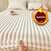 Resim Örgü Çizgili Polyester Uyumlu Çarşaf - Makine Yıkamalı, Yumuşak Kadife Dokunuş, Kışın Kalın Pluş Yatak Korumalı Kılıf - Yurt & Otel Yatak Odası Dekoru, 300-350 g/m² Ağırlık (1 adet) 
