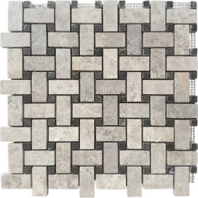 Resim Tuqco Doğal Taş Tundra Gri - Emperador Basket Cilalı Mermer Mozaik 