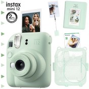 Resim Fujifilm Instax Mini 12 Fotoğraf Makinesi + 10'lu Film + Kıskaçlı Stand + Pvc Albüm + Simli Pleksi Kılıf Seti Yeşil 