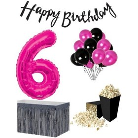 Resim 6 Yaş Pembe Balon Rakam Folyo Banner Mısır Kutusu Masa Eteği Do 