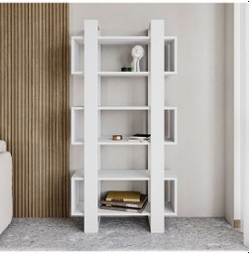 Resim Milano Kitaplık, Raflı Kitaplık, Kütüphane, Çalışma Odası, Ev-ofis, Beyaz - Beyaz Beyaz 