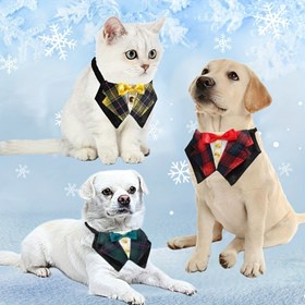 Resim 1 adet Pet Takımı Yaka Bağı, İngiliz Tarzı Kedi Köpek Atkısı Noel Takımı, Ayarlanabilir Pet Giyim Aksesuarları 
