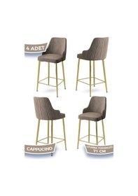 Resim Canisa Enox Serisi 4 Adet Cappucino Mutfak Bar Sandalyesi Babyface Kumaş Gold Kaplama Metal Ayak Sandalyeler Cappucino Ayaklar Gold 