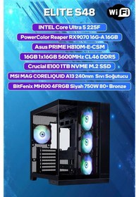 Resim Game Garaj ELITE S48 Ultra 5 225F 16 GB 1 TB SSD RX9070 Free Dos Oem Paket Masaüstü Oyuncu Bilgisayarı 