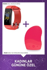 Resim Polosmart PSSW01 Akıllı Bileklik Kırmızı + PSC03 Yüz Temizleme Cihazı Kırmızı Özel Set 