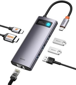 Resim Baseus Metal Gleam 6 in 1, Çok Fonksiyonlu Bilgisayar/Telefon Hub Adaptörü, Gri, Bağlantı Sayısı: 6, Giriş: USB Type C, Çıkış: USB Type A 3.0 X 3, USB Type C (PD),Seyahat Boy 