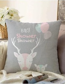 Resim RealHomes Çift Taraflı Gri Zeminde Sevimli Geyik Tasarımlı Çocuk Odası Raşel Örme Yastık Kırlent Kılıfı, Sonil-K4577-43x43cm 