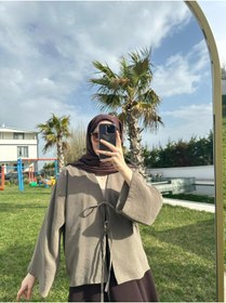 Resim SAMSA önü bağlamalı 2 bağcıklı kimono gömlek modern tesettür şık yeni sezon etek üstü kimono 