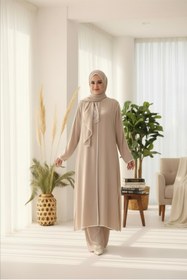 Resim BYM Asil tunik pantolon şal umre takımı 