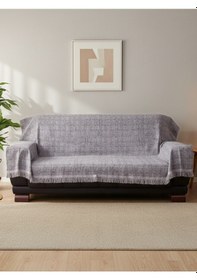 Resim My Evilla Gri Koltuk Örtüsü Kanepe İçin Kaymaz Tabanlı Şık Dokulu Saçaklı Modern Salon Örtüsü 170x220cm Gri 