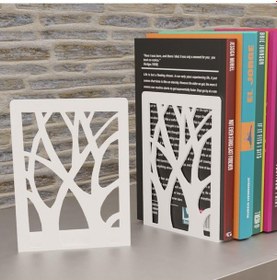 Resim Tasagram Beyaz Ağaç Desenli Metal Kitap Tutucu 