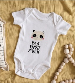 Resim Bitmeyenkartus Bk Kids But First Milk Tasarımlı Bebek Body Zıbın - Model 1 Çok Renkli 