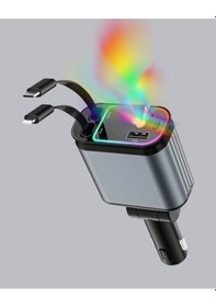 Resim Araç Şarj Cihazı 66w 4 Portlu Hızlı Şarj Ve Led Işıklı 