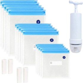 Resim Alchemy Craft Sous Vide Poşetleri 20'li Paket Yeniden Kullanılabilir Elektrikli Vakumlu Gıda Saklama Kabı 1 El Pompası, 3 Boyutlu Mühürlü Poşet, 4 Klipsli Sızdırmazlık Tencere (Yurt Dışından) 