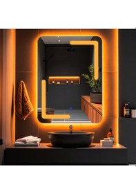 Resim Kaivo Amber Led'li Lazer Kumlamalı Lavabo & Banyo Aynası Dokunmatik Sensörlü 65 X 90 Cm Turuncu 