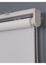 Resim Ithal Kalın Ekru Zebra Stor Güneşlik Perde Etek Düz Alüminyum Kasa Metal Ayak 