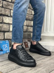 Resim BA0547 BOA Kalın Yüksek Taban Siyah Bağcıklı Spor Erkek Ayakkabı 