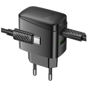Resim Hoco. Cs61a Bright 30w 1 Adet Type-c Ve 1 Adet Usb 3.0 Qc Çıkışlı Ekstra Type-c To Type-c Kablolu Pd Hızlı Şarj Aleti - Siyah 