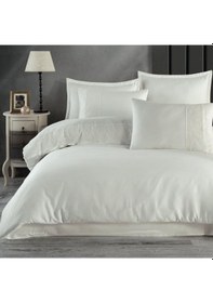 Resim Clasy Saten Çift Kişilik Nevresim Takımı Butik Serisi Valinor Ekru 