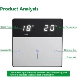 Resim Gümrük Bey Wengart WG-S808 LED Ekranlı, Dokunmatik Tuşlu, Elektrikli Yerden Isıtma Termostatı 