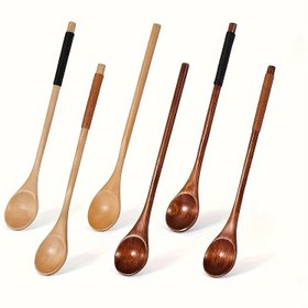 Resim Japon Tarzı Uzun Saplı Kaşık Yaratıcı Bükülmüş Yuvarlak Saplı Bal Kaşığı Karıştırma Kaşığı Küçük Ahşap Kaşık 