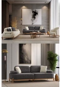 Resim Berina Koltuk Takımı 3 3 1 1 & Mekanizmalı Genişleyebilir Yataklı Koltuk - Antrasit Bukle Kumaş 3+3+1+1 Antrasit 