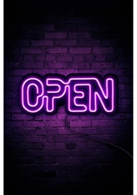 Resim Open Yazısı Neon Led Dükkan - İşyeri - Kapı Yazısı Mor Mor 
