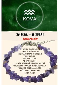Resim Gümüştel El Sanatları Sertifikalı Burç Taşı Kova Burcu Ametist Taşı Bileklik Mor 