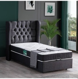 Resim Setaymobilya Baza, Riga Tek Kişilik Baza + Başlık + Comfort Yatak, Antrasit 