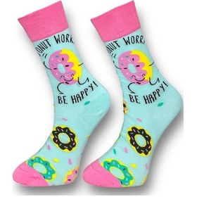Resim Me-vo Tekli Bebe Mavisi Renkli Unisex Esnek Nem Alabilen Pamuklu Donut Desenli Soket Çorap Bebek Mavisi 