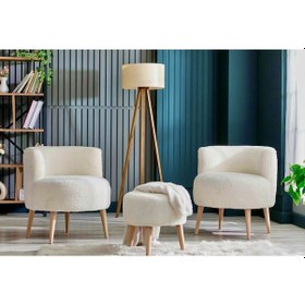 Resim Azra Mobilya Sydney İkili Berjer Puf Set - Tekli Koltuk - Cafe, Ofis, Balkon, Kafe, Bahçe, Salon Mobilyası Krem 