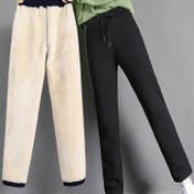 Resim Kadınlar İçin Sonbahar/Kış Polar Astarlı Düz Renk Günlük Pantolon, Esnek Bel Spor Pantolonu, Açık Hava, Koşu, Bisiklet, Yoga İçin Uygun 