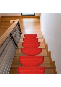 Resim Oval Benekli Bukle Halıdan Alınlıklı Basamak Ve Merdiven Paspası 16'lı - Bordo Null 