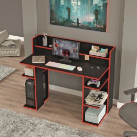 Resim L'occi Concept Walter Oyuncu Masası Gaming Çalışma Masası Siyah-Kırmızı Wr1-Bk 