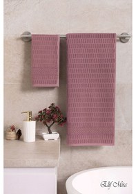Resim Banyo Havlu Seti %100 Pamuk 2 Parça 50 90 + 90 150 Cm Soft Comfort Mürdüm 