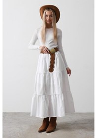 Resim Hazego Pamuklu Beli Lastikli Etek - Beyaz Beyaz 