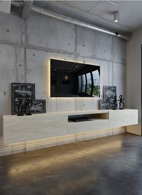 Resim Resital Ledli Duvara Monte Tv Sehpası - Traverten - W6016-8 Traverten 